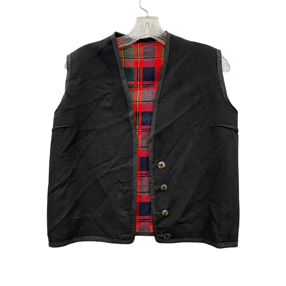 Vintage Vest Reversible Red Green Plaid 90s Preppy Grunge Layering Cabin S - Picture 3 of 7